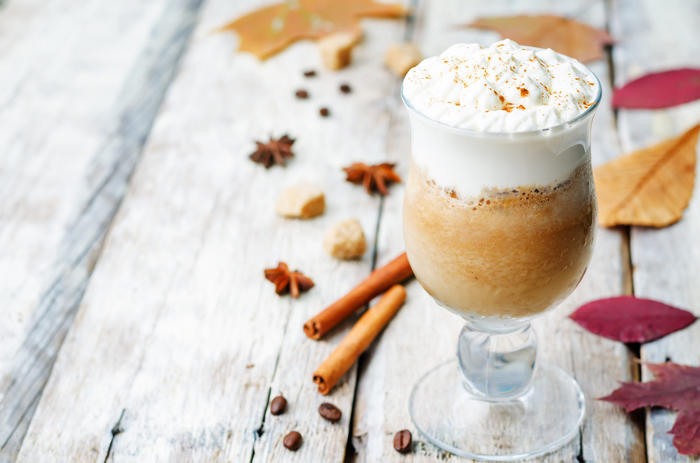 Pumpkin Spice Frappuccino With Whipped Cream. The Toning. Selective Focus